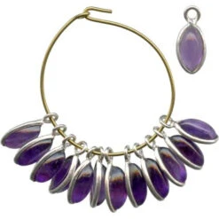 Amethyst/ Sterling Silver Charm, Navette Cabochon (12 Pieces)