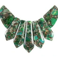 Dakota Stones Green Impression Jasper And Pyrite Pointed Pendant Set (7pc)