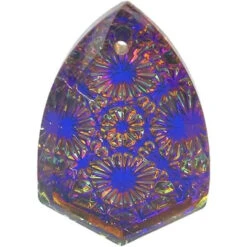 Glass Kaleidoscope Shield Pendant, 25x17mm - Crystal Volcano (Each)