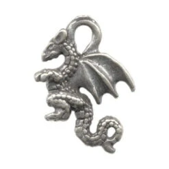 Antiqued Pewter Plated Charm, Small Dragon, Cast, Antiqued Pewter (10 Pieces)