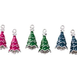 Charm Assortment - 6 Silver Enamel Tree Charms (2 Each Of Blue, Red, And Green)
