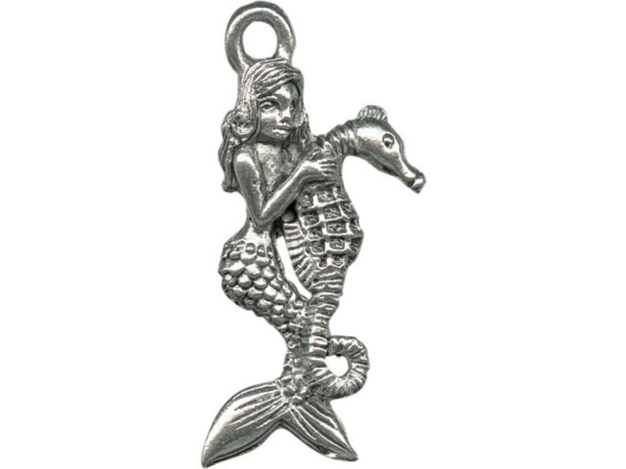 Antiqued Pewter Plated Charm, Cast, Mermaid With Seahorse (10 Pieces) 1 Antiqued Pewter Plated Charm, Cast, Mermaid With Seahorse (10 Pieces)