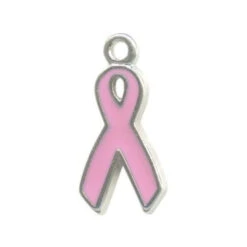 Pink/ Silver Plated Pewter Pink Ribbon Charm, Cast (10 Pieces)