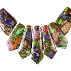 Dakota Stones Mixed Impression Jasper And Pyrite Pointed Pendant Set (7pc)